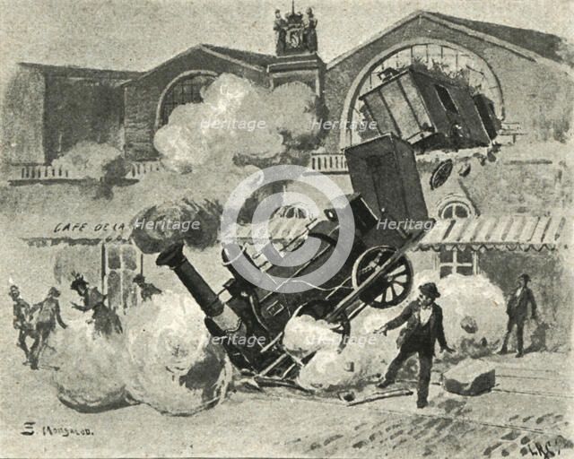 Railroad Accident in Montparnasse station in Paris, entering the train at high speed and jumping …