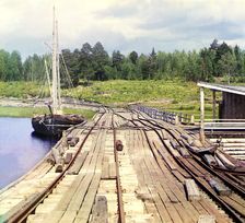 Railroad dam at the Lizhma Station, 1915. Creator: Sergey Mikhaylovich Prokudin-Gorsky