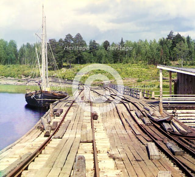 Railroad dam at the Lizhma Station, 1915. Creator: Sergey Mikhaylovich Prokudin-Gorsky.
