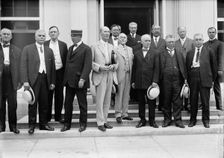 Railroad Men at White House - Heads: W.G. Lee, Pres., Board of Railway Trainmen; Warre..., 1913. Creator: Harris & Ewing