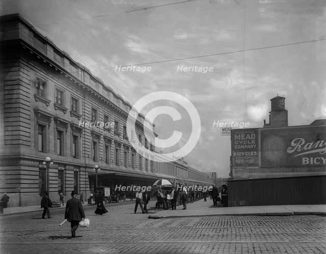 Railroad station (Chicago & North Western) and Mead Cycle Company, Chicago, between 1909 and 1920. Creator: Unknown.