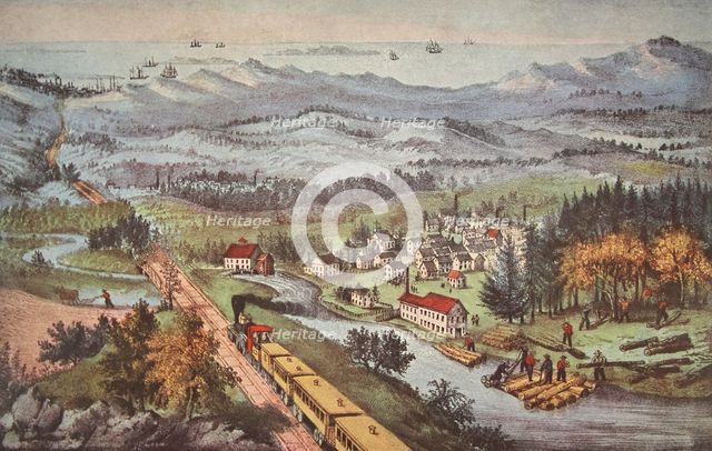 Railroad Through to the Pacific, pub. 1870, Currier & Ives (Colour Lithograph)