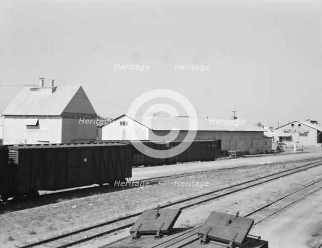 Railroad yard behind potato shed from which..., Tulelake, Siskiyou County, California, 1939. Creator: Dorothea Lange.