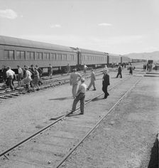 Railroad yards, Kearney, Nebraska, 1939. Creator: Dorothea Lange