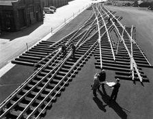 Railway track work at Edgar Allen's steel foundry, Sheffield, South Yorkshire, 1962. Creator: Michael Walters