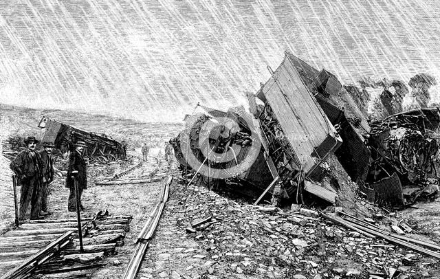 Railway accident in Saint-Brieuc, in July 1895, engraving of the time.
