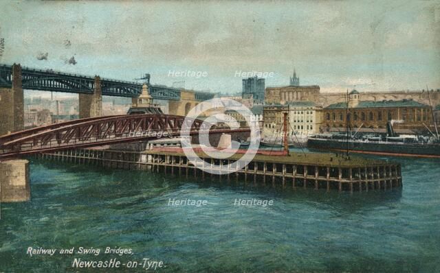 Railway and Swing Bridges, Newcastle-upon-Tyne, c1905. Artist: Unknown.
