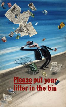 Railway anti-litter poster showing a frantic railway porter surrounded..., WWII, between 1939 & 1946 Creator: Central Office of Information