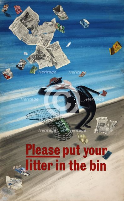 Railway anti-litter poster showing a frantic railway porter surrounded..., WWII, between 1939 & 1946 Creator: Central Office of Information.