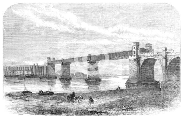 Railway bridge and viaduct at Runcorn, 1869. Creator: Unknown.