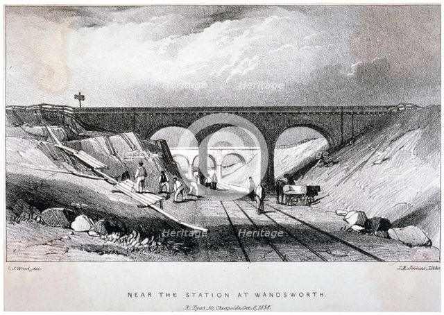 Railway line near Wandsworth Station, London, 1838.   Artist: JR Jobbins
