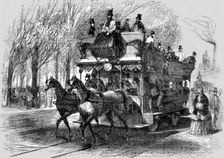 Railway Omnibus on the Cours la Reine, Paris; Railways upon ordinary roads 1854. Creator: Unknown