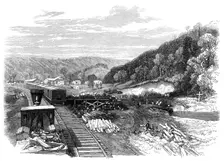 Railway Station at the Franklin Petroleum Oil Works, Pennsylvania, 1864. Creator: Unknown