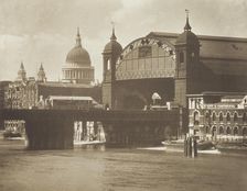 [Railway station and bridge]. From the album: Photograph album - London, 1920s. Creator: Harry Moult
