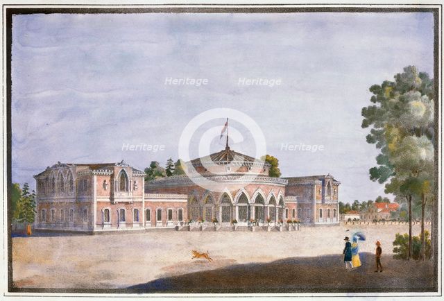 'Railway station and French restaurant in Catharinhof', St Petersburg, Russia, 19th century. Artist: Anon