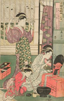 Rain the Morning After in the Pleasure Quarter (Seiro kinuginu no ame), c. 1795. Creator: Eishosai Choki