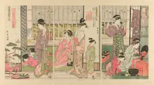 Rain the Morning After in the Pleasure Quarter (Seiro kinuginu no ame), c. 1795. Creator: Eishosai Choki