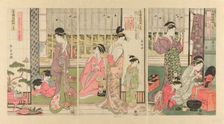 Rain the Morning After in the Pleasure Quarter (Seiro kinuginu no ame), c. 1795. Creator: Eishosai Choki