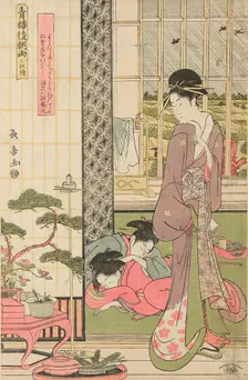 Rain the Morning After in the Pleasure Quarter (Seiro kinuginu no ame), c. 1795. Creator: Eishosai Choki