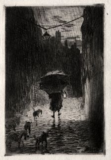 Rain and Umbrella, c. 1875. Creator: Félix Hilaire Buhot (French, 1847-1898)