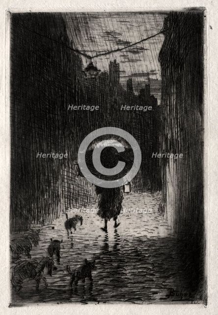Rain and Umbrella, c. 1875. Creator: Félix Hilaire Buhot (French, 1847-1898).
