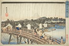 Rain at Nihonbashi Bridge (Nihonbashi no hakuu), from the series "Famous Places in the..., c1832/38. Creator: Ando Hiroshige