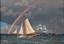 Rainbow at Sea and a Crossing Hunt with other Ships, 1836. Creator: CW Eckersberg