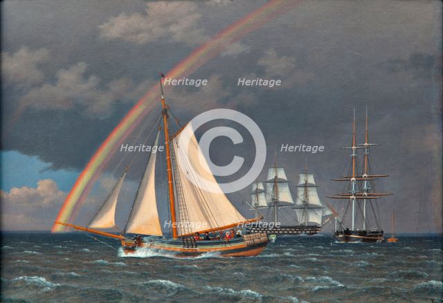 Rainbow at Sea and a Crossing Hunt with other Ships, 1836. Creator: CW Eckersberg.