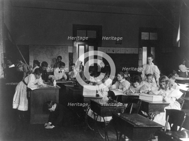 Rainy day activities in school - decorating the classroom, (1899?). Creator: Frances Benjamin Johnston.