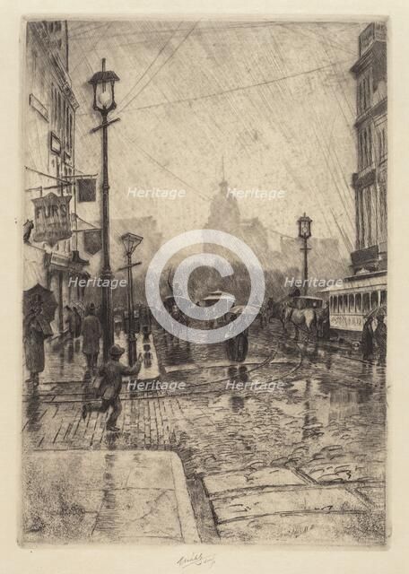 Rainy Day, Broadway, probably 1890. Creator: Charles Frederick William Mielatz.