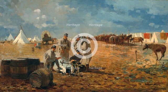 Rainy Day in Camp, 1871. Creator: Winslow Homer.