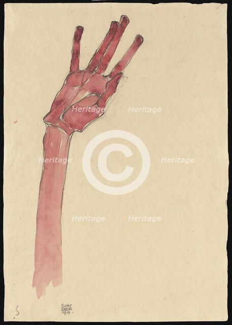 Raised red hand, 1910. Artist: Schiele, Egon (1890–1918)