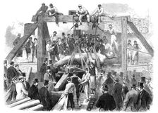 Raising the colossal bronze statue of Hercules found underground in the Campo dei Fiori, Rome, 1864. Creator: Unknown