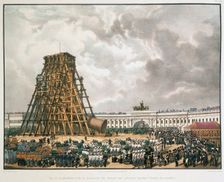 Raising of the Alexander Column in Saint Petersburg, 1836. Creator: Bichebois, Louis-Pierre-Alphonse (1801-1850)