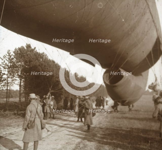 Raising of an observation balloon, Somme, northern France, 1916. Artist: Unknown.