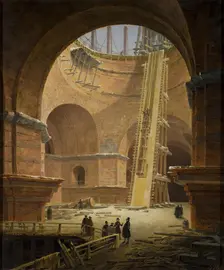 Raising of Columns to St Isaac's Cathedral, 1838. Creator: Maxim Vorobyov