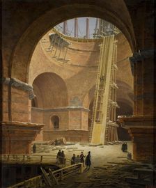 Raising of Columns to St Isaac's Cathedral, 1838. Creator: Maxim Vorobyov