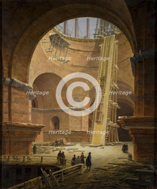 Raising of Columns to St Isaac's Cathedral, 1838. Creator: Maxim Vorobyov.