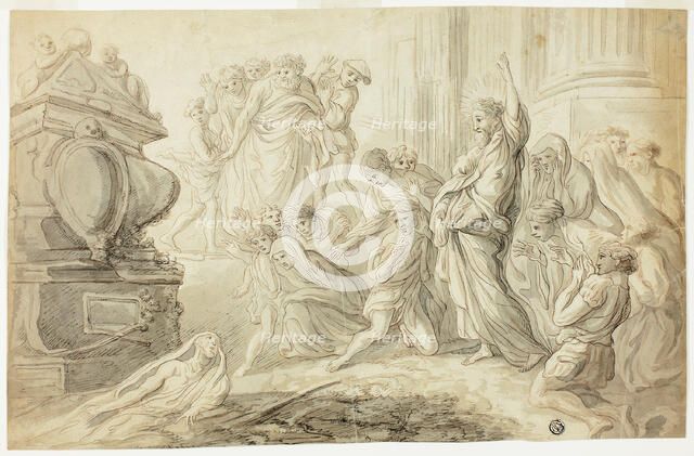 Raising of Lazarus (recto); Travelers with Cart Outside Inn (verso), 1700/99. Creator: Unknown.