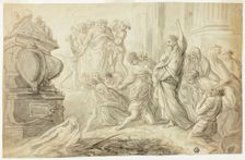 Raising of Lazarus (recto); Travelers with Cart Outside Inn (verso), 1700/99. Creator: Unknown