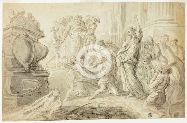 Raising of Lazarus (recto); Travelers with Cart Outside Inn (verso), 1700/99. Creator: Unknown.