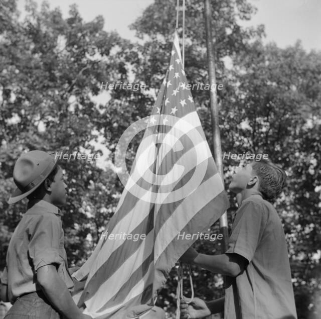 Raising Old Glory at Camp Nathan Hale, Southfields, New York, 1943 Creator: Gordon Parks.