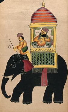 Raja on a black elephant, c1890. Creator: Unknown