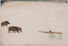 Raja Ram Chand of Amber ? hunting wild boar (r. 1667-1688), c. 1670. Creator: Unknown