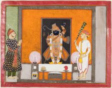 Raja Ram Singh (?) worships Krishna as Brij Nathji (the bridegroom), c. 1820. Creator: Unknown