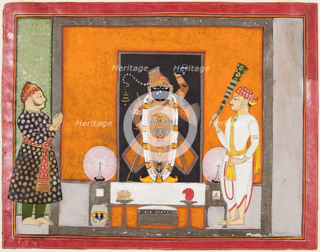Raja Ram Singh (?) worships Krishna as Brij Nathji (the bridegroom), c. 1820. Creator: Unknown.