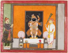 Raja Ram Singh (?) worships Krishna as Brij Nathji (the bridegroom), c. 1820. Creator: Unknown
