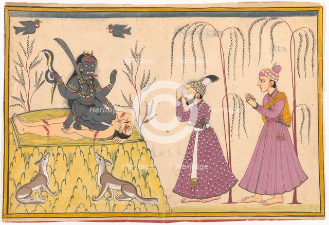 Raja Surma Sen (Reigned 1781-1788) and His Attendant Nagatu Worshipping the Goddess Kali, c1785. Creator: Unknown.