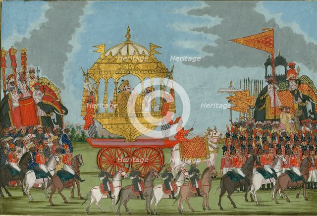Rajah of Tanjore Riding an Elephant to a marriage ceremony, c. 1780. Artist: Indian Art  