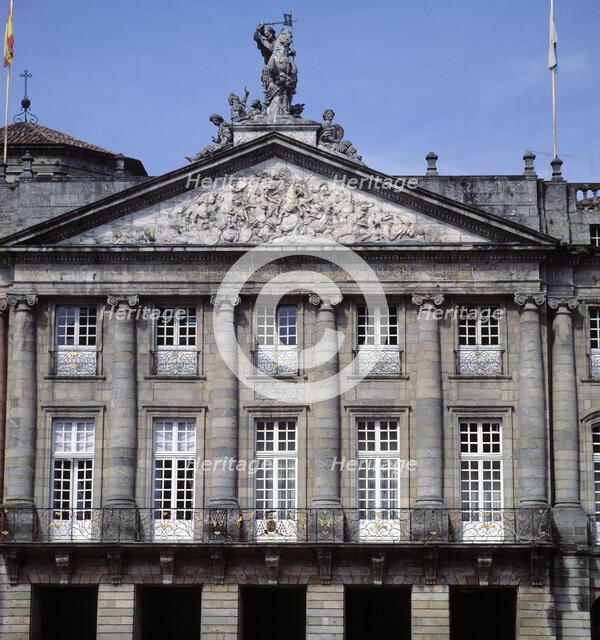 Rajoy Palace, now the Town Hall of Santiago de Compostela, built by Carlos Lemaur, the  sculpture…